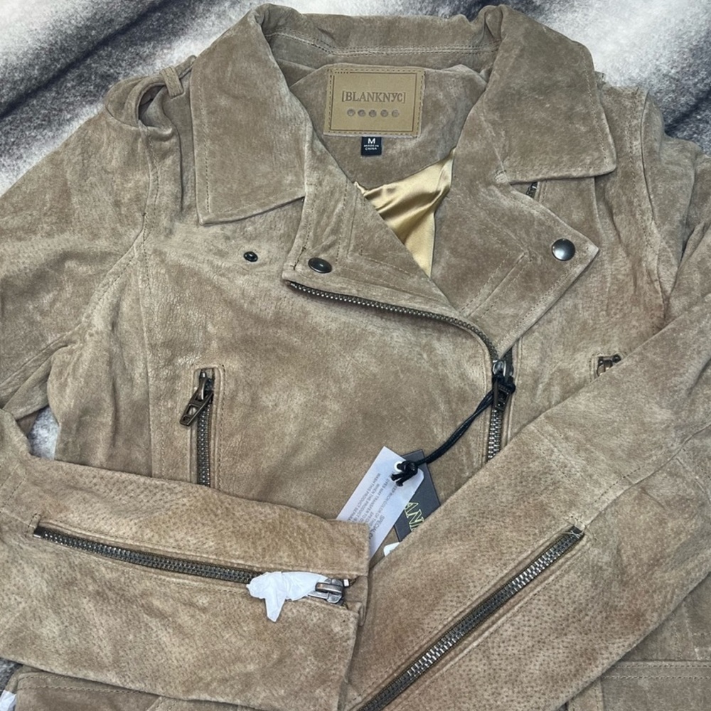 Blank NYC Moto Suede Leather Jacket in Taupe